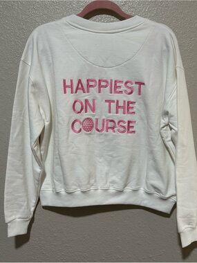 Court Life “HAPPIEST ON THE COURSE” GOLF SWEATSHIRT Women’s (M/L) White/Pink